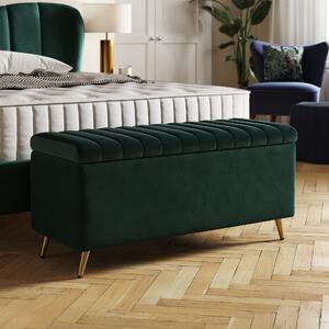 Curve Pleated Velvet End of Bed Ottoman Bottle Green