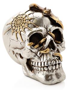 Skull with Bat Resin Ornament Silver