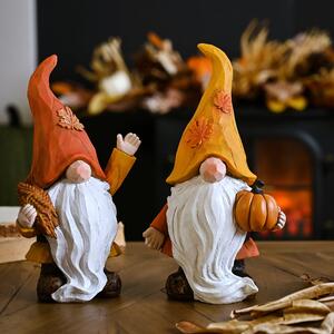 Autumn Gnome Holding a Pumpkin Ornament Orange