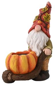 Autumn Gnome Pushing Pumpkin Wheelbarrow Indoor Outdoor Ornament