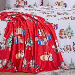 Catherine Lansfield Christmas Guinea Pigs Fleece Throw 130cm x 170cm Red