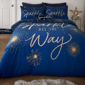 Catherine Lansfield Christmas Sparkle Reversible Duvet Cover and Pillowcase Set Blue