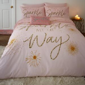 Catherine Lansfield Christmas Sparkle Reversible Duvet Cover and Pillowcase Set Pink