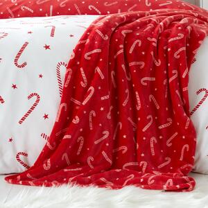 Catherine Lansfield Candy Cane Fleece Throw 130cm x 170cm Red