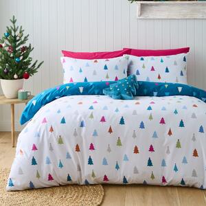 Catherine Lansfield Christmas Tree Reversible Duvet Cover and Pillowcase Set White