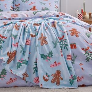 Catherine Lansfield Gingerbread Fleece Throw 130cm x 170cm Blue