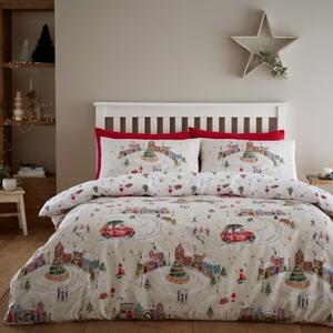 Catherine Lansfield Christmas Town Reversible Duvet Cover and Pillowcase Set Natural