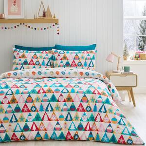 Catherine Lansfield Geometric Christmas Reversible Duvet Cover and Pillowcase Set Cream