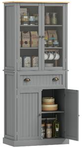 HOMCOM 180cm Tall Kitchen Pantry Cupboard, Freestanding Storage Cabinet with 5 Tier, Adjustable Shelves, Drawer, Grey