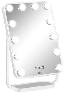 HOMCOM Hollywood Makeup Mirror with LED Lights, Tabletop Vanity Mirror with 12 Dimmable LED Bulbs, Memory Function and Metal Frame, White