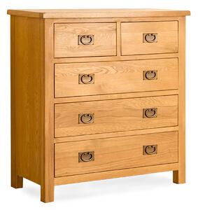 Lanner Waxed Oak Chest of Drawers, 2 over 3, Solid Wood | Medium Oak
