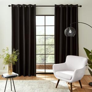 Catherine Lansfield Downstairs Faux Silk Ready Made Eyelet Blackout Curtains Black