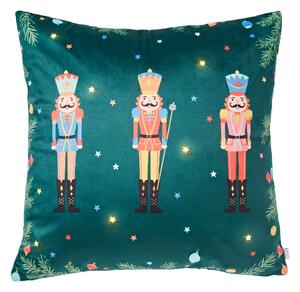Catherine Lansfield Christmas Nutcracker Soft Touch Light Up 45cm x 45cm Filled Cushion Green