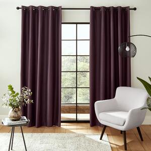 Catherine Lansfield Downstairs Faux Silk Blackout Ready Made Eyelet Curtains Aubergine