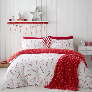 Catherine Lansfield Christmas Candy Cane Reversible Duvet Cover Bedding Set White