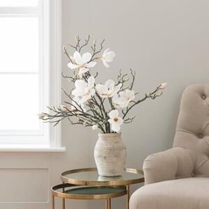 Artificial White Magnolia in Washed Grey Resin Vase