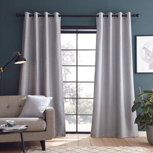 Catherine Lansfield Textured Blackout Ready Made Eyelet Curtains Silver