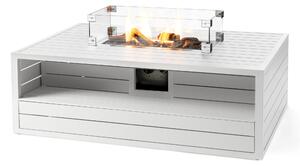 Happy Cocooning Rectangular Fire Pit with Burner and Glass Screen, White Aluminium White