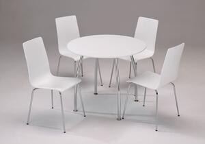 Lingham White Wood Set Chrome Legs Circular Round Table 4 Chairs