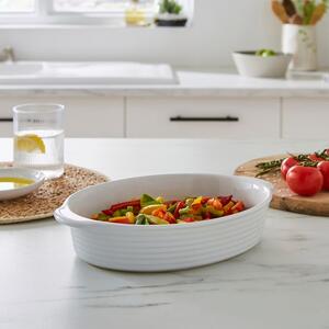 White Ribbed Oval Roaster
