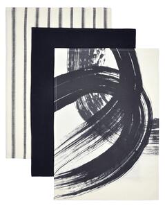 Abstract Brushstroke Pack of 3 Tea Towels Black/white