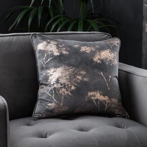 Velour Tree Printed Cushion Charcoal