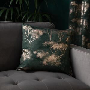 Velour Tree Printed Cushion Emerald
