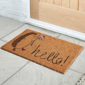 Hello Hedgehog Coir Doormat Black