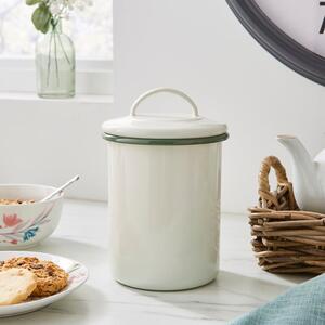 Cream and Sage Enamel Canister