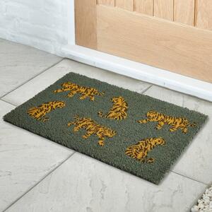 Tigers Printed Coir Doormat Green