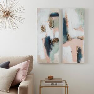 Set of 2 Abstract Blush Panelled Canvases 100x40cm MultiColoured