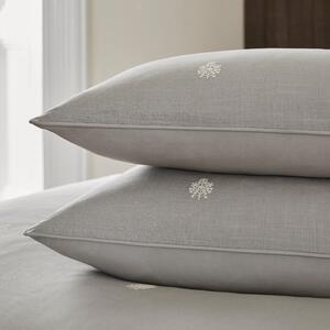 Dorma Purity Carro Embroidery 100% Cotton Standard Pillowcase Pair Grey
