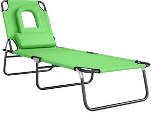 Outsunny Foldable Sun Lounger: Reclining Garden Chair with Pillow & Reading Hole, Adjustable Green Outdoor Recliner Aosom UK
