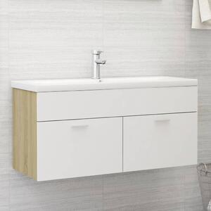 Sink Cabinet White and Sonoma Oak 100x38.5x46 cm Engineered Wood