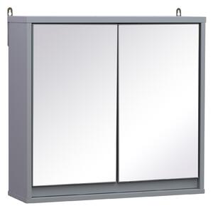 HOMCOM Mirror Cabinet for Bathroom Mirror Cupboard Wall Mounted Storage Shelf Bathroom Cupboard Double Door - 48L x 14.5W x 45H cm