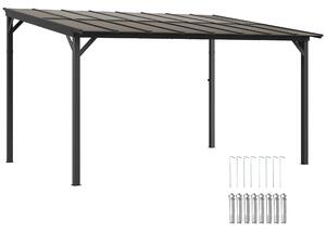 Outsunny 3 x 4.3m Metal Pergola with UPF 50+ and Waterproof Roof, Wall-Mounted or Free Standing Garden Gazebo, Wind-resistant, Dark Grey