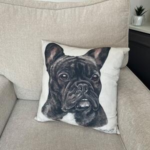 Christine Varley French Bulldog Black Square Cushion