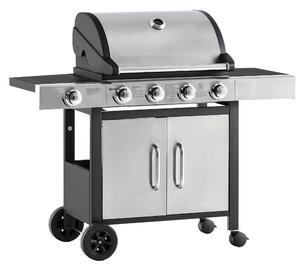 Outsunny Gas Burner Barbecue Grill 4+1 Burner Garden BBQ Trolley w/ Side Burner Warming Rack Side Shelves Piezo Ignition Thermometer Aosom UK