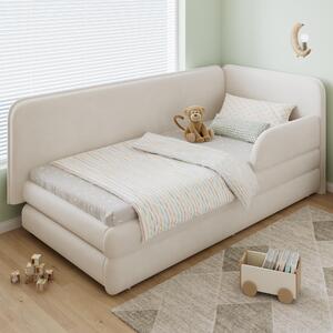 Upholstered 3ft Single Bed with Drawer and Fitted Side Rails, Velvet Upholstery Daybed for Compact Room, 205.5L x 80W x 98H cm, Beige Aosom UK
