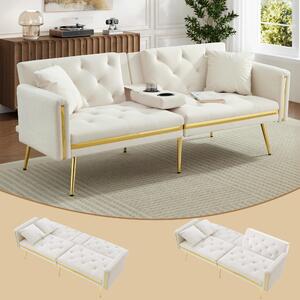 Two-seater Sofa Bed with 3-Position Adjustable Backrest, Concealed Cup Holders, Daybed for Compact Room, 174L x 76W x 71.5H cm, White Aosom UK