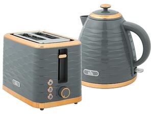 HOMCOM 3000W 1.7L Rapid Boil Kettle & 2 Slice Toaster, Kettle and Toaster Set with 7 Browning Controls and Crumb Tray, Grey