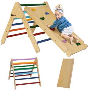 AIYAPLAY Toddler Climbing Frame for Kids with Ramp, 3 in 1 Wooden Pikler Triangle Set for 18-48 Months, Multicolour Aosom UK