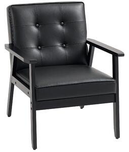 HOMCOM Retro-Style Accent Chair, with Faux Leather Seat - Black
