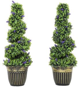 HOMCOM Set of 2 Decorative Artificial Plants, Boxwood Spiral Topiary Tree with Lavender and Pot, Fake Plants for Home Indoor Outdoor Decor, 90cm