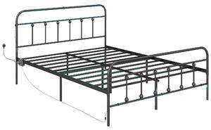 HOMCOM King Bed Frame with LED Lights and Charging Station, Metal Platform Bed Frame with Under Bed Storage, Black