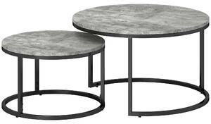 HOMCOM Industrial Nesting Coffee Table Set of 2, Round Coffee Tables, Living Room Table with Faux Cement Top and Steel Frame Aosom UK