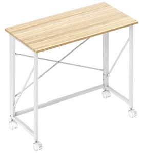 HOMCOM 80 cm Folding Desk on Wheels - Natural Tone