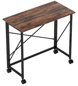 HOMCOM 80 cm Folding Desk on Wheels - Rustic Brown