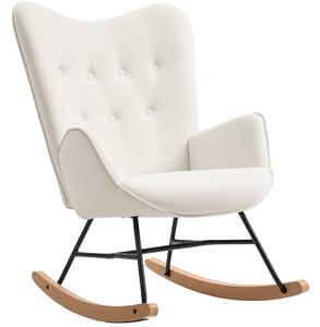 HOMCOM Rocking Chair, Modern Upholstered Velvet Armchair with Solid Wood Legs and Metal Frame for Living Room, Bedroom, Cream