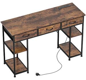 HOMCOM 120cm Computer Desk with Power Outlets, Office Desk Study Table with Fabric Drawers and Storage Shelves, Rustic Brown